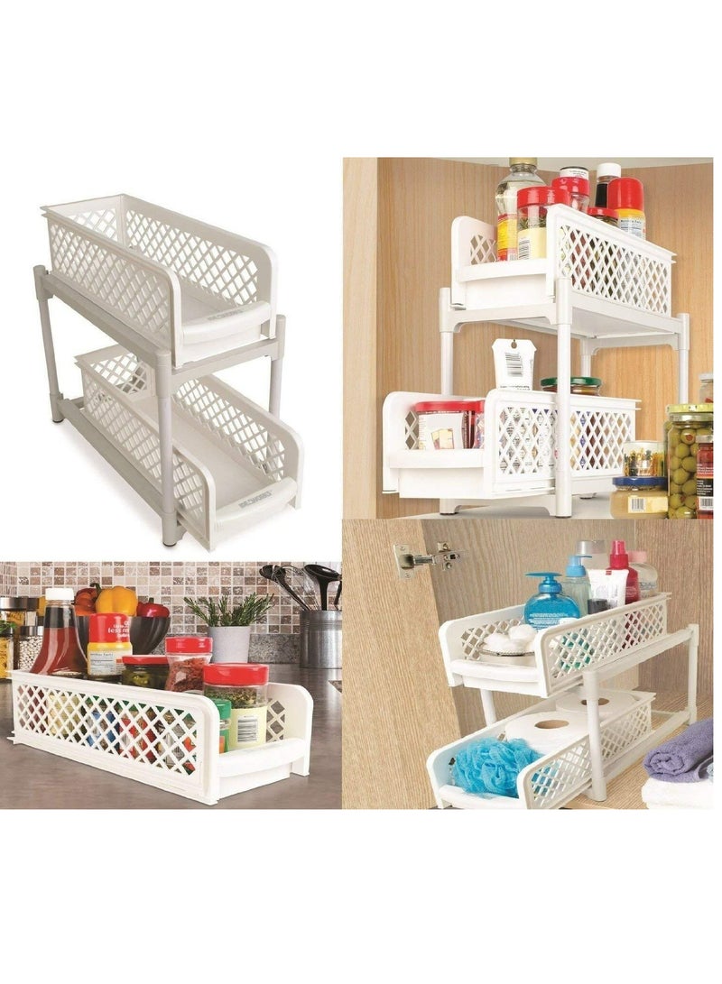 RollsTimi  Portable 2-Tier Basket Drawer White 15x13x5.75inch - Image 3