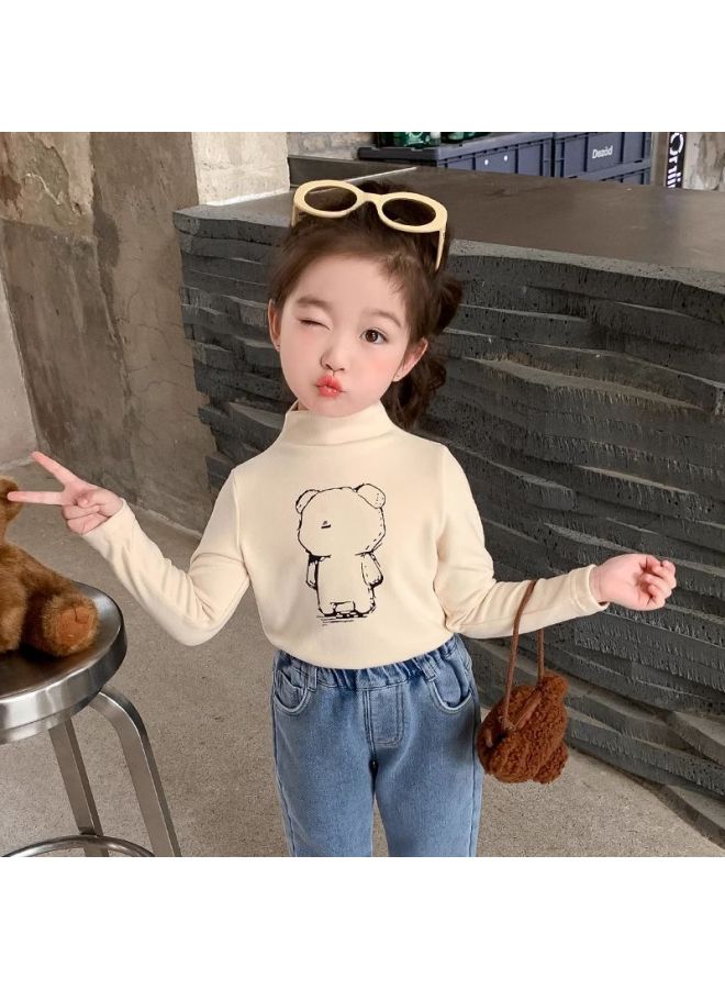 بنات الخريف والشتاء نصف قميص تي turtleneck Kidsren's Winter Double-sided German Velvet Warm Bottoming Shirt New Style Baby T - Image 1