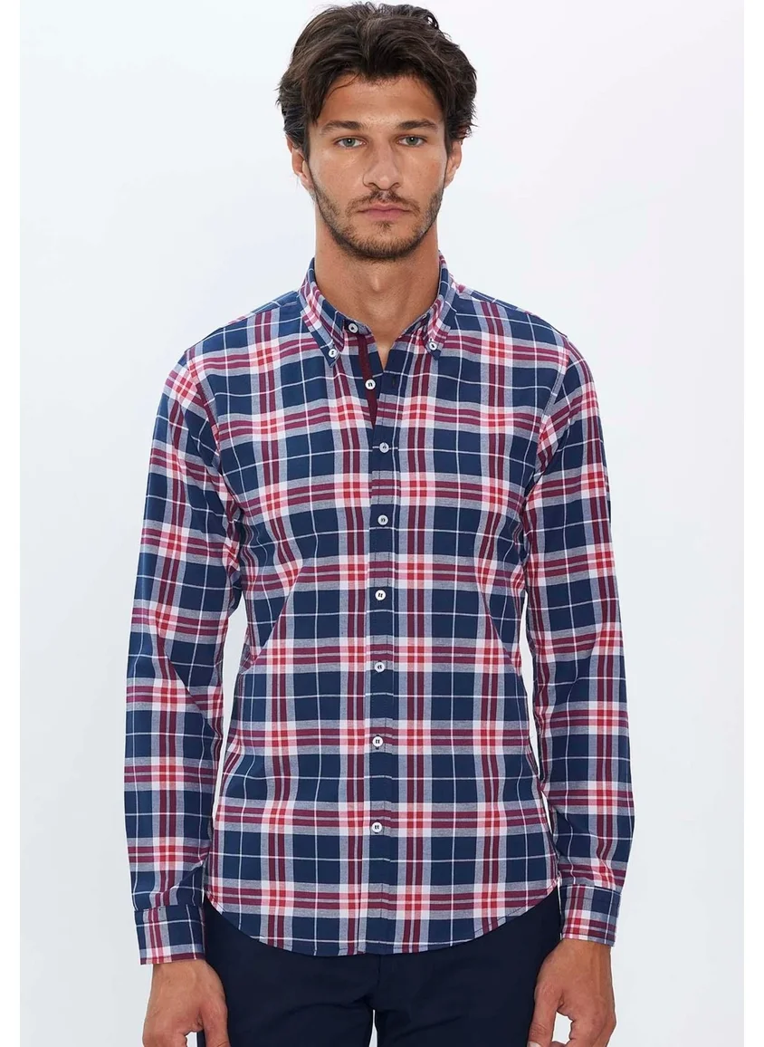 Tudors Men's Slim Fit Slim Fit Long Sleeve Cotton Easy Iron Checked Button Down Collar Shirt