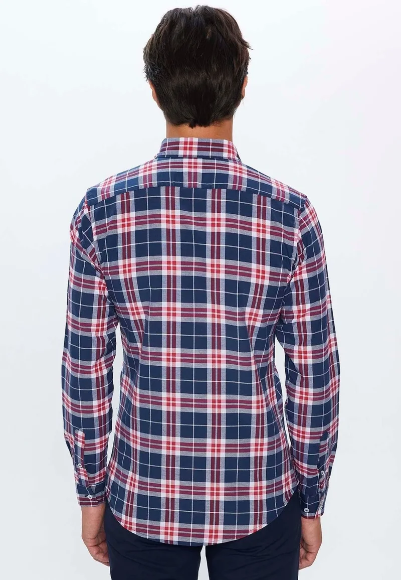 Tudors Men's Slim Fit Slim Fit Long Sleeve Cotton Easy Iron Checked Button Down Collar Shirt
