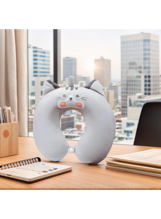 Travel Pillow, Kids Travel Pillow, Soft Memory Foam Kids Neck Pillow for Boys & Girls, Travel Accessories for Car Airplane Traveling (Grey Cat) - Image 1