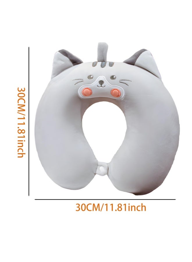 Travel Pillow, Kids Travel Pillow, Soft Memory Foam Kids Neck Pillow for Boys & Girls, Travel Accessories for Car Airplane Traveling (Grey Cat) - Image 2