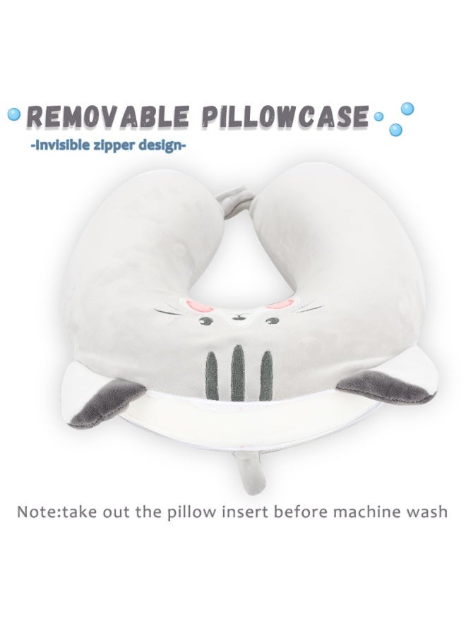 Travel Pillow, Kids Travel Pillow, Soft Memory Foam Kids Neck Pillow for Boys & Girls, Travel Accessories for Car Airplane Traveling (Grey Cat) - Image 4