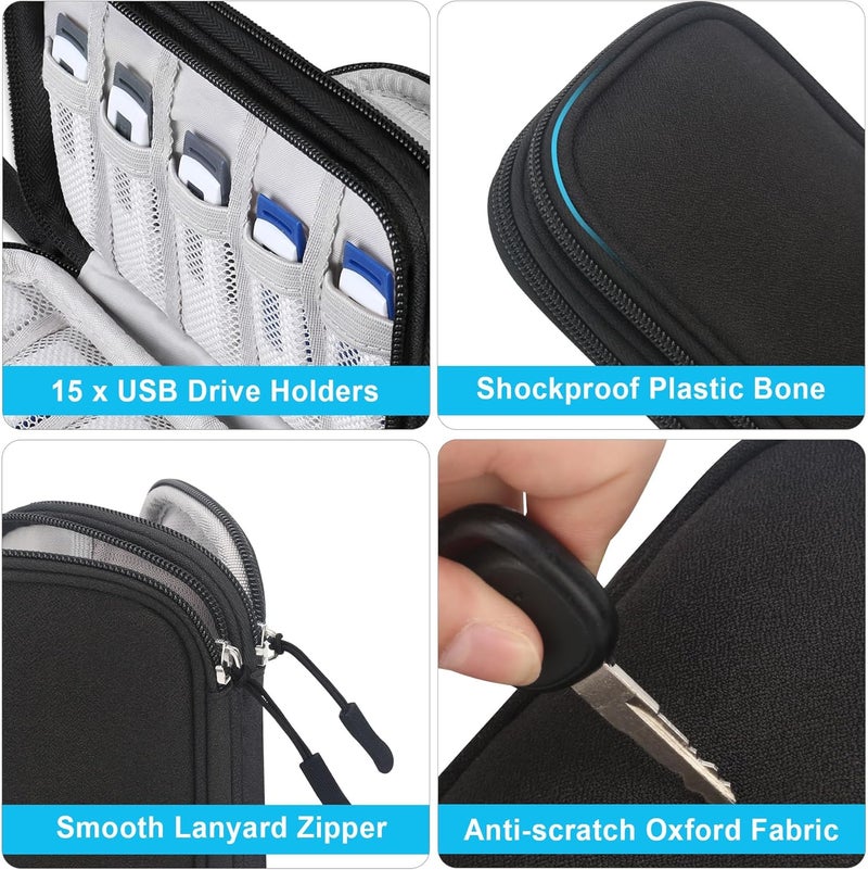 USB Flash Drive Case Thumb Drive Holder Case Organizer Portable Electronic Accessories Storage Bag for SanDisk/SamData/Samsung USB Flash Drives Jump Drive Memory Stick, SD Card, Cable, Black - Image 4