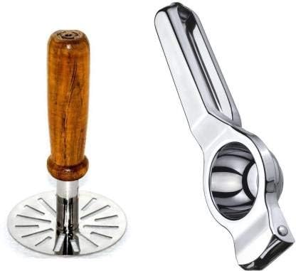 Safe Choice Lemon Squeezer with Potato Masher Handheld Citrus Juicer Fruit Juicer Lemon Presser Set of 2 Silver - Image 1