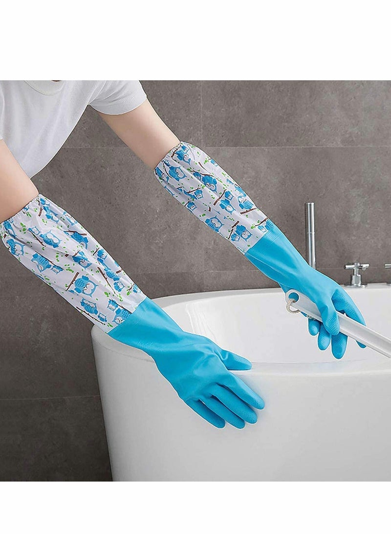 2 PCS Rubber Gloves | Dishwashing Gloves Non Slip Household Kitchen Cleaning Rubber Gloves with Lining for Women   Long Arm   One Size – [Color] and [Pattern] Sent Randomly - Image 3