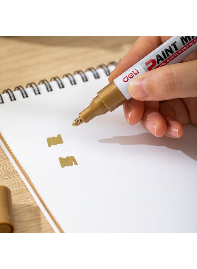 ديلي قلم تحديد معدني Deli EU500-GD بسن دائري ذهبي – قلم حبر أكريليك للرسم، الأشغال اليدوية، والمشاريع الإبداعية – علبة ألوان تحتوي على 12 قطعة. - Image 4