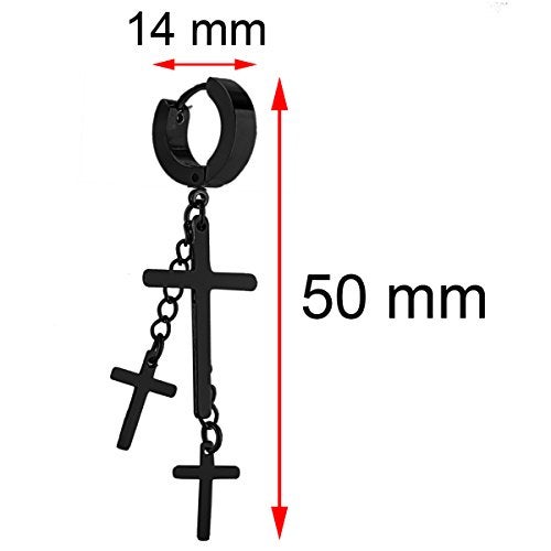 Charisma 80s Gothic Earring Cross Earrings for Men Dangle Hinged Hoop Huggie Earrings Stainless Steel 1 Pair, Black IP Plated Color - Image 4