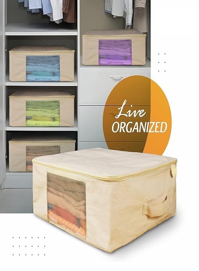 GOMNIK Cotton Canvas Clothes Storage Bags with Zip 17x14x7 Inch Saree Covers for Women Dresses Lehengas, Wardrobe Organizer Large Garment Storage Box for Closet Protection Pack of (1) - Image 3