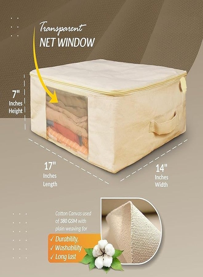 GOMNIK Cotton Canvas Clothes Storage Bags with Zip 17x14x7 Inch Saree Covers for Women Dresses Lehengas, Wardrobe Organizer Large Garment Storage Box for Closet Protection Pack of (1) - Image 2