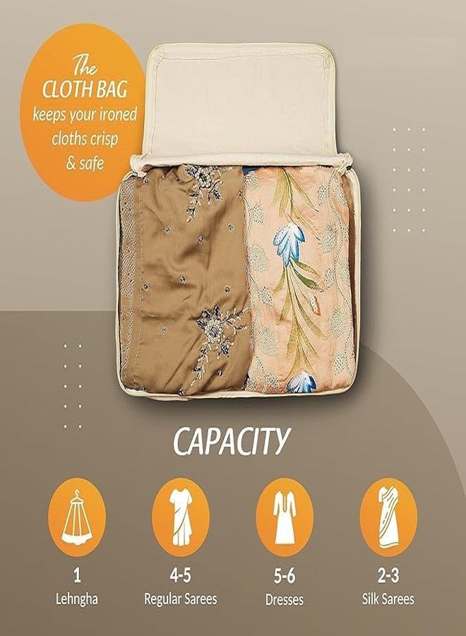 GOMNIK Cotton Canvas Clothes Storage Bags with Zip 17x14x7 Inch Saree Covers for Women Dresses Lehengas, Wardrobe Organizer Large Garment Storage Box for Closet Protection Pack of (1) - Image 4