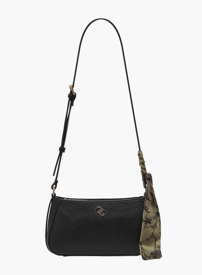 Celeste Textured Crossbody Bag with Zip Closure and Scarf Accent