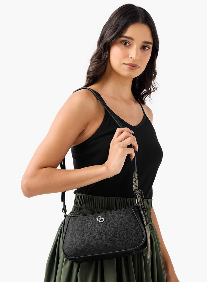 Celeste Textured Crossbody Bag with Zip Closure and Scarf Accent