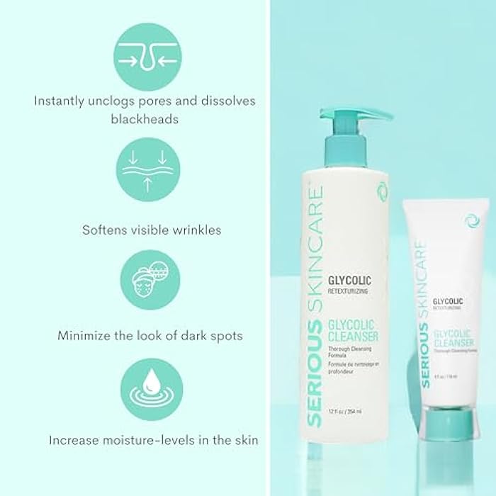 Serious Skincare Glycolic Acid Cleanser, Exfoliating Face Wash,10% Glycolic Acid, Deep Pore Purifying, Removes Makeup, Oil, and Impurities, Shave Prep, Anti-Aging for Women & Men 12 Oz & 4 Oz - Image 2