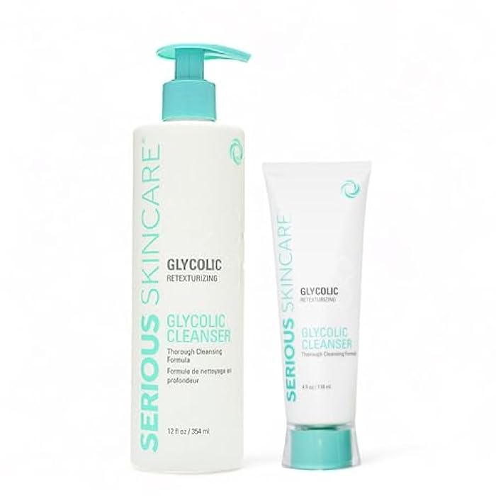 Serious Skincare Glycolic Acid Cleanser, Exfoliating Face Wash,10% Glycolic Acid, Deep Pore Purifying, Removes Makeup, Oil, and Impurities, Shave Prep, Anti-Aging for Women & Men 12 Oz & 4 Oz - Image 1