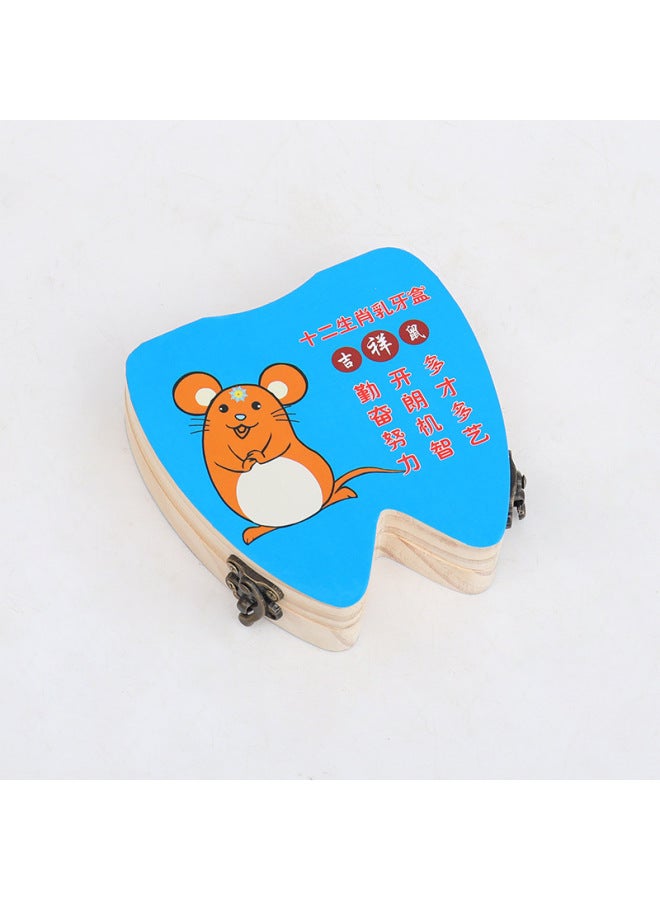 Children's Nipple Box Boys And Girls Fetal Hair Souvenir Tooth Collection Storage Box Tooth House Wooden Tooth Change Storage Box-Specifications:Tooth Mouse Baby Boy  - Image 1