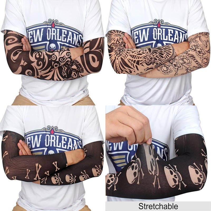 YARIEW Tattoo Sleeves for Men, 6Pcs Arm Sleeves Fake Tattoos Sleeves to Cover Arms Sun Protection Sleeves Tattoo Sleeve Covers Temporary Tattoo Sleeves for Men and Women (Set 5) - Image 2