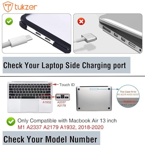 Tukzer Laptop TPU Bumper Case Cover for Apple MacBook Air M1 13.3" Compatible with A2337 & A2179 Retina Display Touch ID 2020 / A1932 (2018/19) Hard Shell with Logo Visible, AntiSlip Feet Pads (Black) - Image 2