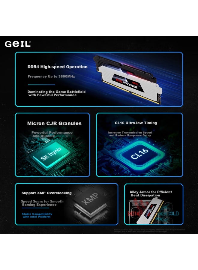 Geil 32gb Kit Ddr4 3600 Desktop Computer Memory Module Intel-specific Gl2000 M.2 Series Black C16 Hynix Cjr Chips - Image 2