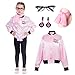 Sincere Party Pink Satin Jacket Back to the 50s Costume for Girls with GlassesScarfEarrings Small46 - Image 3