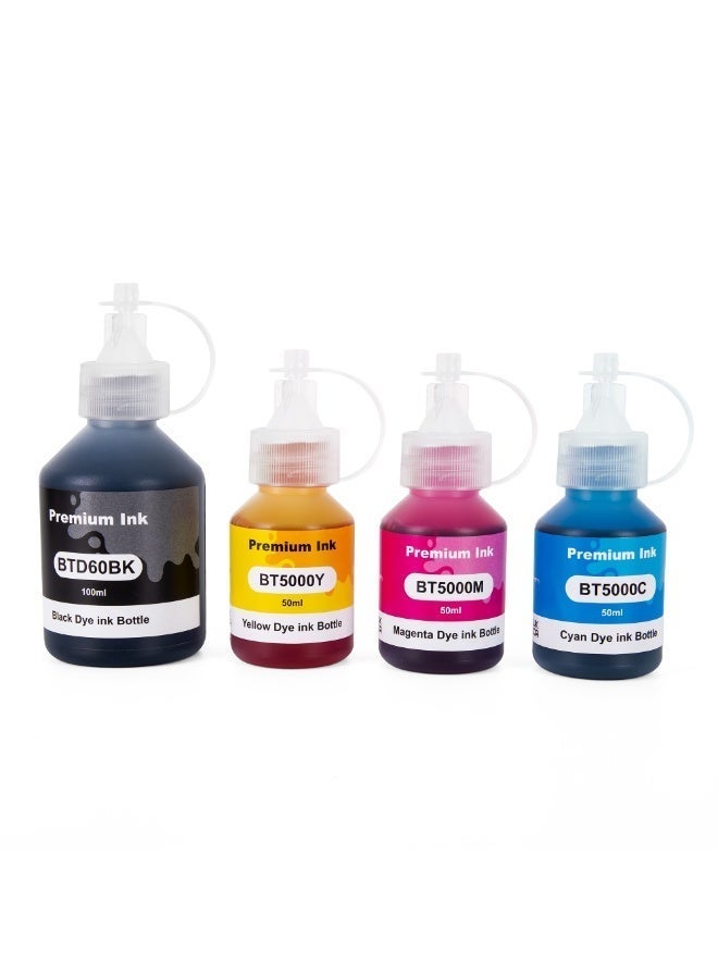Nexnova® Ink BTD60 BT5000 for Brother Pack of 4 Black Cyan Magenta Yellow for DCP - T300 T510W T710W MFC - T810W T910DW HL - T4000DW DCP - T310W T510W T710W MFC - T810W T910DW T4500DW DCP-T300