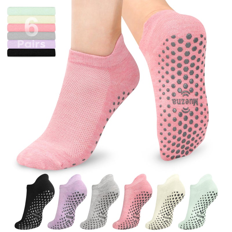 Muezna 6 Pairs Pilates Grip Socks for Women, Non Slip Yoga Socks with Grips, Grippy Socks for Barre, and Hospital - Image 1