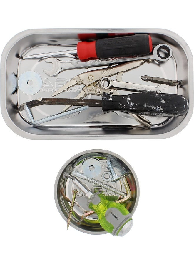 ABN مجموعة صواني أدوات مغناطيسية ABN - 2 عبوة صواني مستطيلة ودائرية من الفولاذ لتخزين وتنظيم الأجزاء المغناطيسية - Image 4