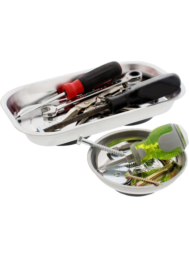 ABN مجموعة صواني أدوات مغناطيسية ABN - 2 عبوة صواني مستطيلة ودائرية من الفولاذ لتخزين وتنظيم الأجزاء المغناطيسية - Image 1