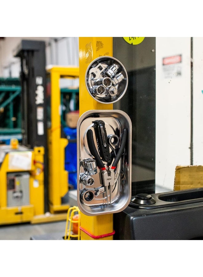 ABN مجموعة صواني أدوات مغناطيسية ABN - 2 عبوة صواني مستطيلة ودائرية من الفولاذ لتخزين وتنظيم الأجزاء المغناطيسية - Image 2