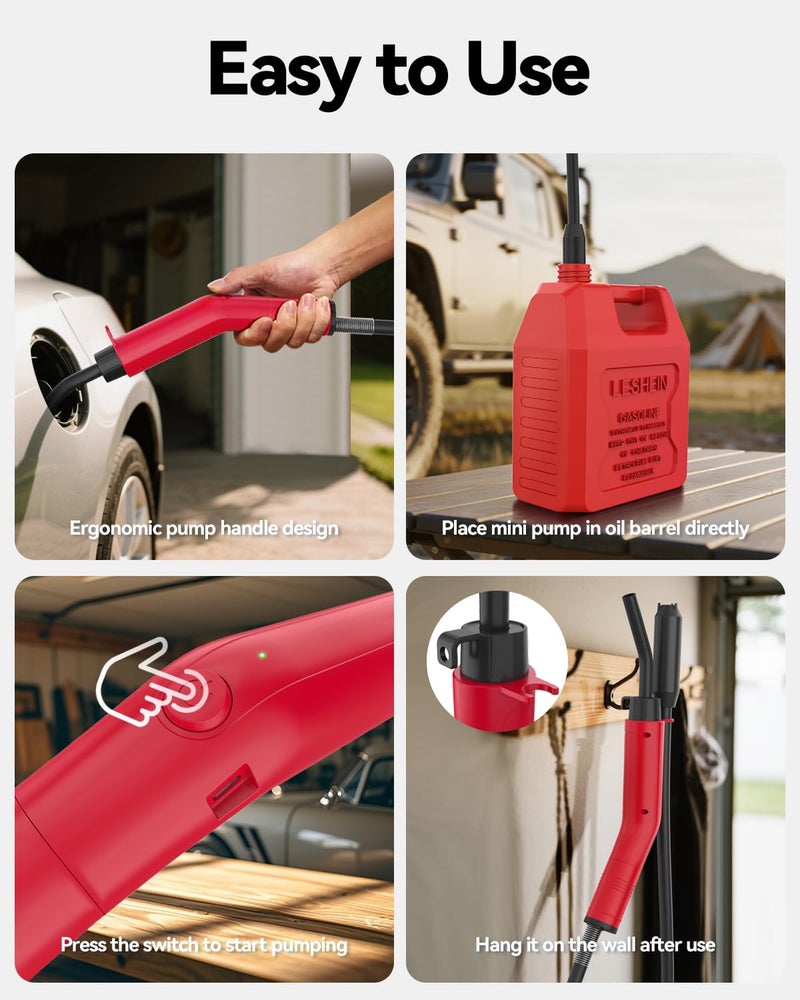 Leshein Fuel Transfer Pump 3GPM, USB Rechargeable Electric Siphon Pump for Gasoline Diesel Water, Portable Leakproof Gas Can Pump with Upgraded Hose Material & Build, Ultra-Fast Oil Transfer Pump - Image 5