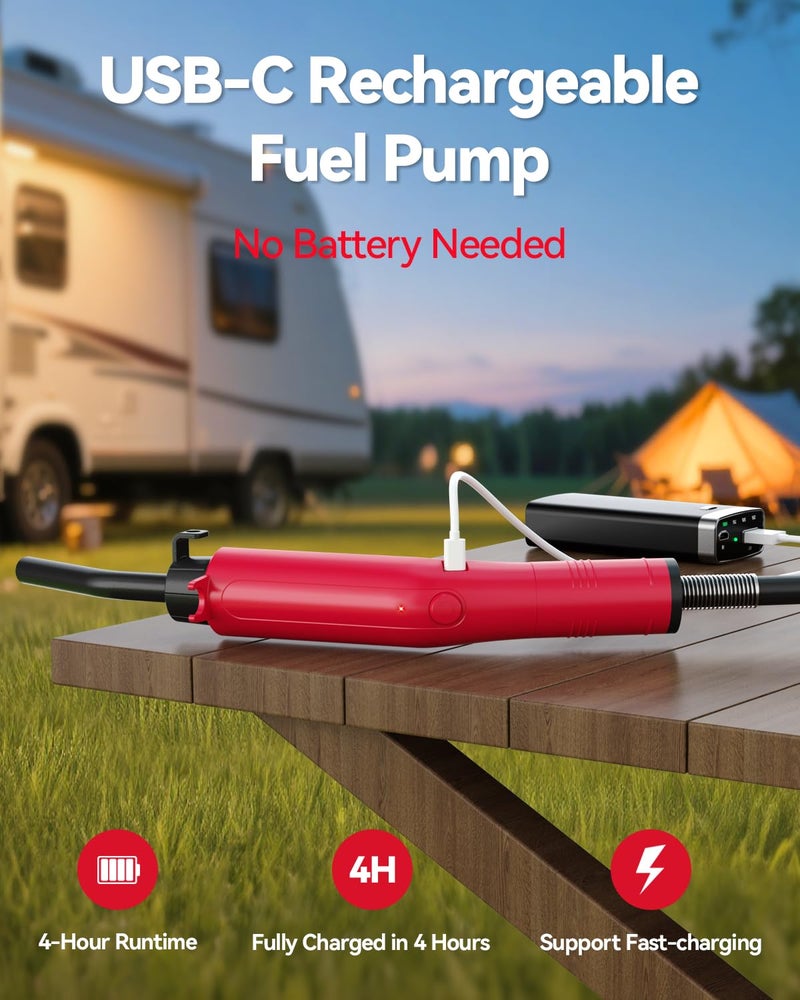 Leshein Fuel Transfer Pump 3GPM, USB Rechargeable Electric Siphon Pump for Gasoline Diesel Water, Portable Leakproof Gas Can Pump with Upgraded Hose Material & Build, Ultra-Fast Oil Transfer Pump - Image 2