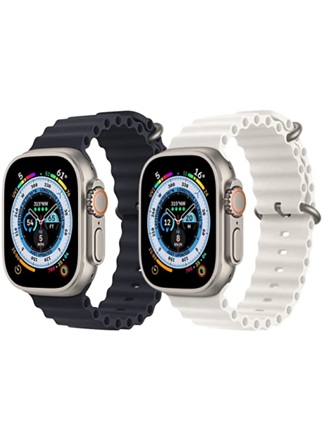 IAF Silicone Ocean Band Strap Black Silicone Ocean Band Strap Snow White Set of 2 for Apple Watch Ultra 8 49mm