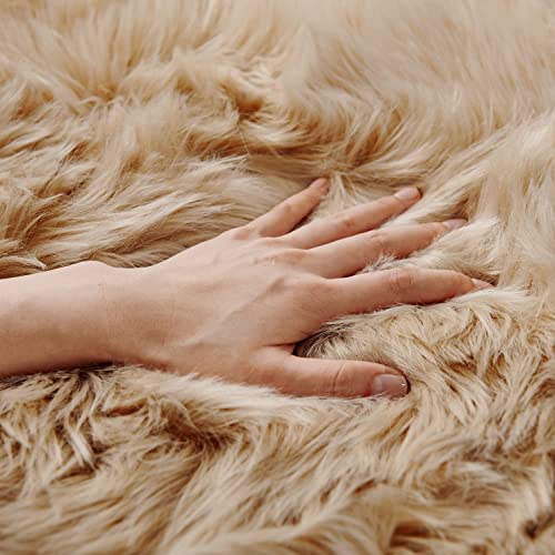 SERISSA Ultra Soft Fluffy Rug Beige Faux Sheepskin Fur Area Rug Shaggy Couch Cover Seat Cushion Furry Carpet Beside Rugs for Bedroom Floor Sofa Living Room Runner 2x6 Feet Beige - Image 3