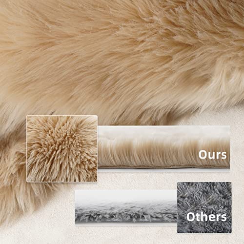 SERISSA Ultra Soft Fluffy Rug Beige Faux Sheepskin Fur Area Rug Shaggy Couch Cover Seat Cushion Furry Carpet Beside Rugs for Bedroom Floor Sofa Living Room Runner 2x6 Feet Beige - Image 2