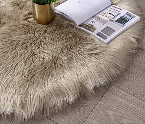 SERISSA Ultra Soft Fluffy Rug Beige Faux Sheepskin Fur Area Rug Shaggy Couch Cover Seat Cushion Furry Carpet Beside Rugs for Bedroom Floor Sofa Living Room Runner 2x6 Feet Beige - Image 5