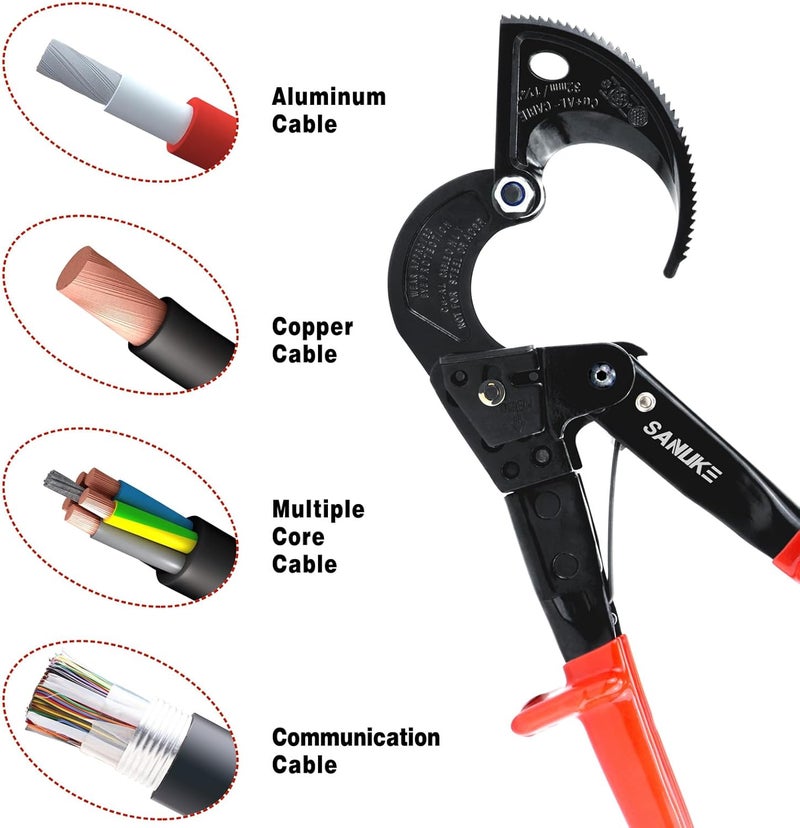 Sanuke Ratchet Cable Wire Cutter, Heavy Duty Ratcheting Cable Cutters for Electricians - Cutting Aluminum Copper Soft Wire up to 240mm²/600MCM - Image 3