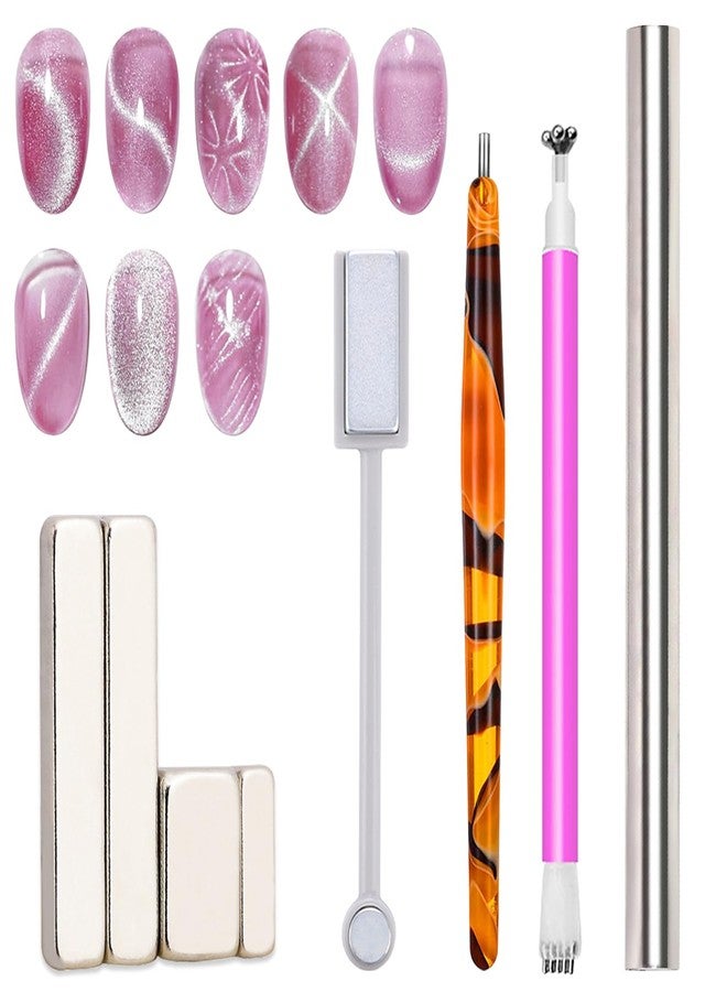 JERCLITY 8 Pieces Cat Eye Magnet for Nails Lengthen Double Ended Cylindrical Nail Magnet Nail Magnetic Stick Flower Nail Magnet Pen Small Rectangular Nail Magnet Set for Cat Eye Gel Polish Nail Art - Image 1