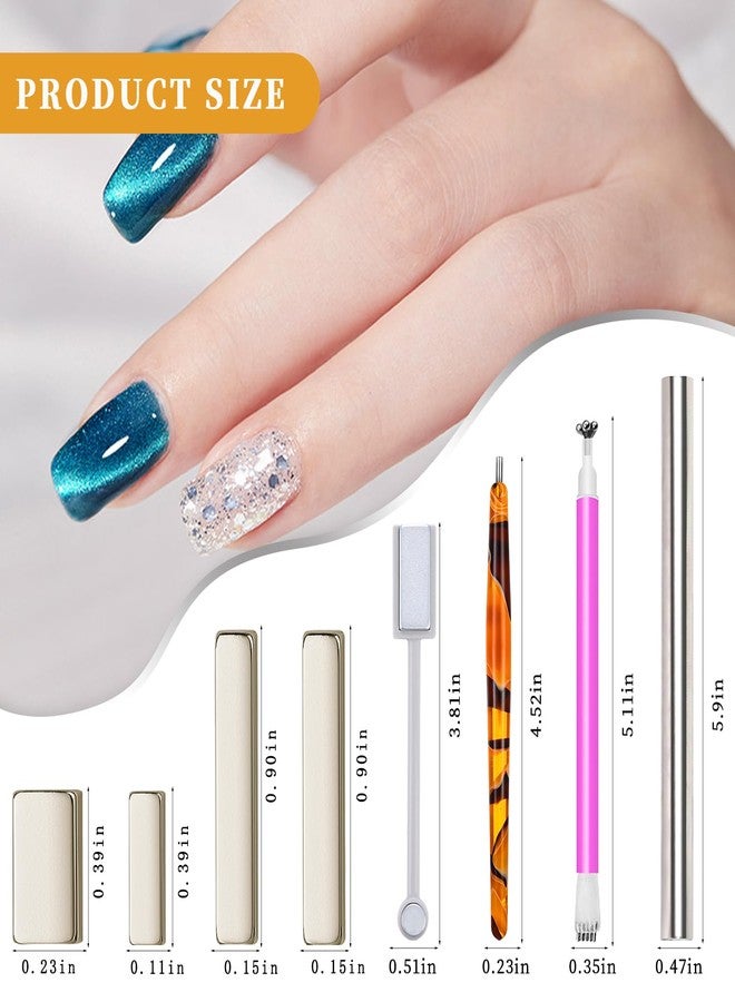 JERCLITY 8 Pieces Cat Eye Magnet for Nails Lengthen Double Ended Cylindrical Nail Magnet Nail Magnetic Stick Flower Nail Magnet Pen Small Rectangular Nail Magnet Set for Cat Eye Gel Polish Nail Art - Image 2