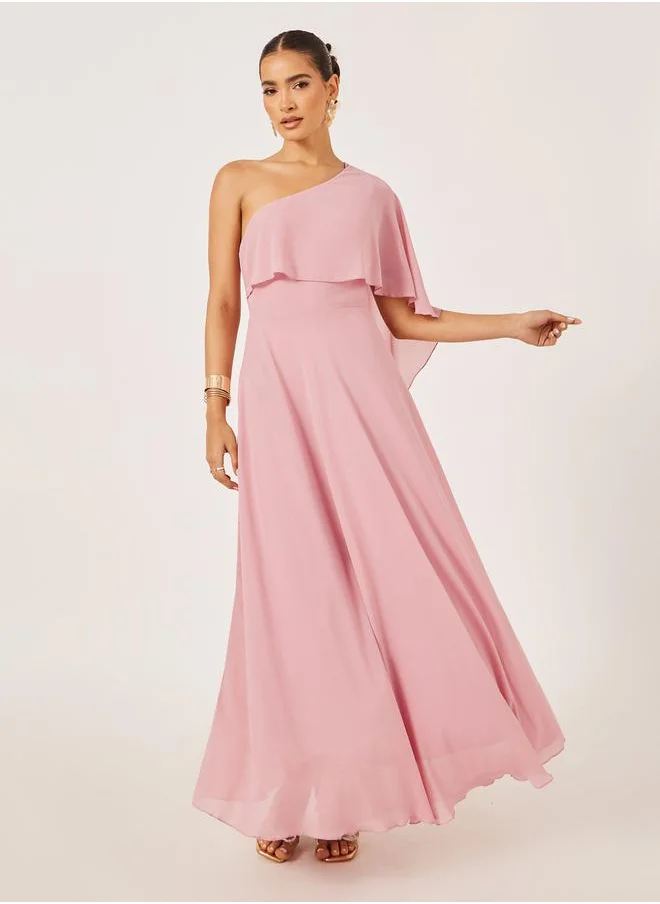 Styli One Shoulder Cape Detail A-Line Maxi Dress