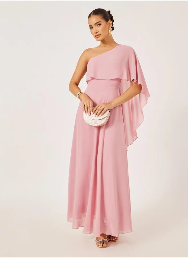 Styli One Shoulder Cape Detail A-Line Maxi Dress