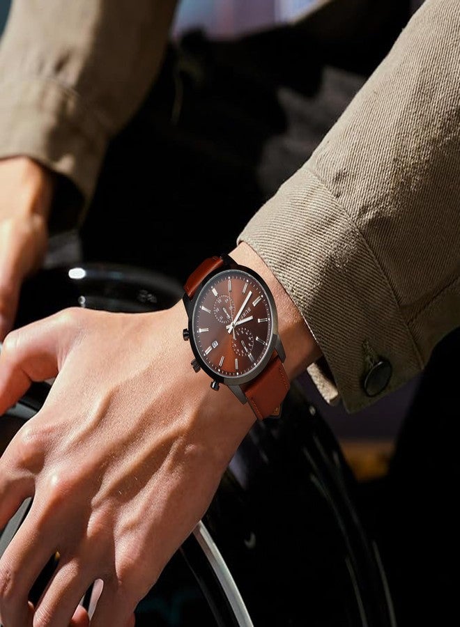 BUREI Men's Brown Leather Classic Wrist Watches Analog Quartz Chronograph Dress Watches for Men relojes para Hombres,Gift for Men, Chocolate Dark Brown - Image 5