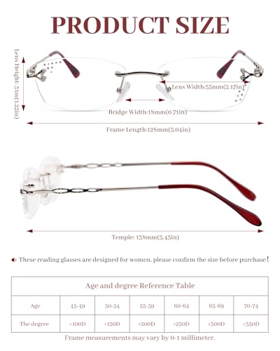 LUFF Rimless Reading Glasses for Women, Fashion Diamond Cutting Frameless Glasses,Stylish Ultra-light Metal Frameless Reader(1.0X) - Image 4