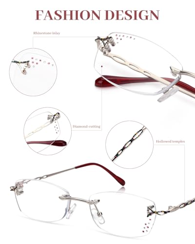 LUFF Rimless Reading Glasses for Women, Fashion Diamond Cutting Frameless Glasses,Stylish Ultra-light Metal Frameless Reader(1.0X) - Image 5