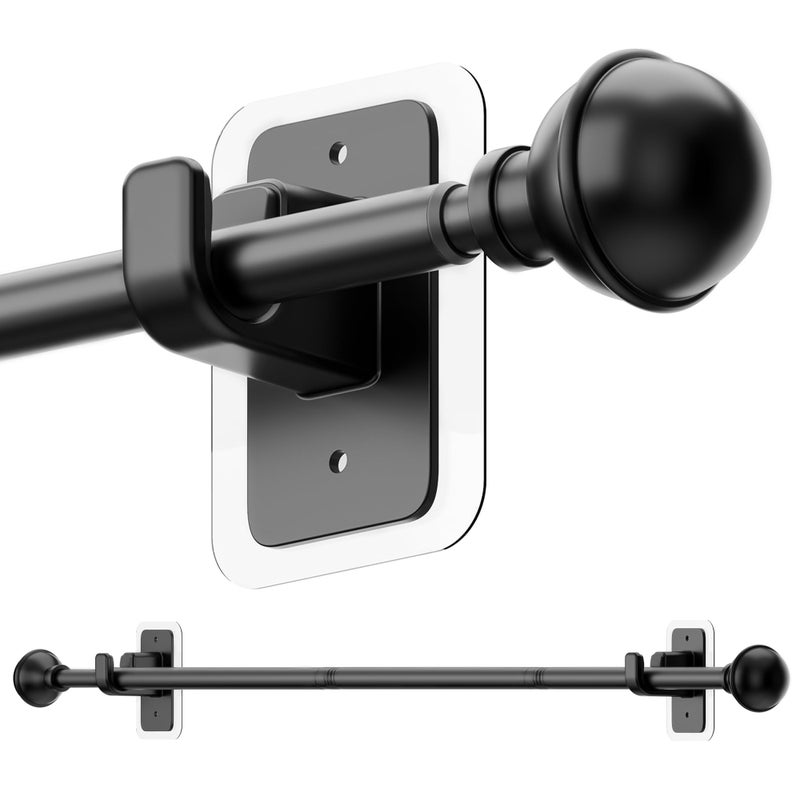 ENJOYBASICS No Drill Curtain Rods for Window 28 to 60 Inches, 5/8 Inch Diameter Renter Friendly Drapery Rod with Adhesive Brackets without Drilling, Adjustable from 27 to 65 Inches, Black - Image 1