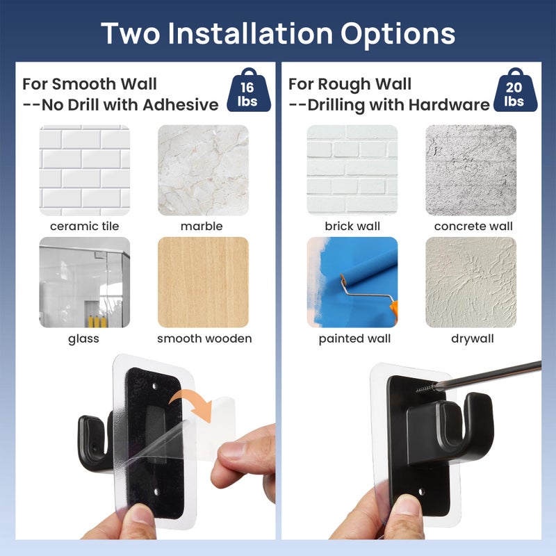 ENJOYBASICS No Drill Curtain Rods for Window 28 to 60 Inches, 5/8 Inch Diameter Renter Friendly Drapery Rod with Adhesive Brackets without Drilling, Adjustable from 27 to 65 Inches, Black - Image 4