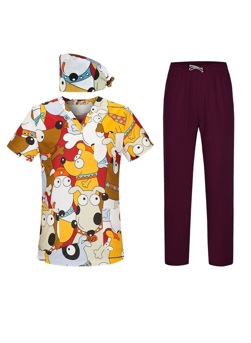 KUYING New V-neck Printed Short Sleeved Pants Surgical Gown And Work Uniform  - Image 1