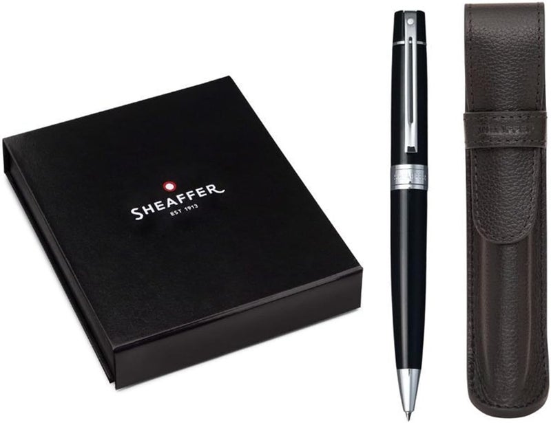 SHEAFFER Sheaffer 300 Glossy Black Pen with ChromePlated Trim and Matching Pouch gift Set Ballpoint  - Image 1