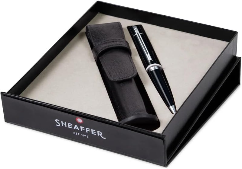 SHEAFFER Sheaffer 300 Glossy Black Pen with ChromePlated Trim and Matching Pouch gift Set Ballpoint  - Image 5
