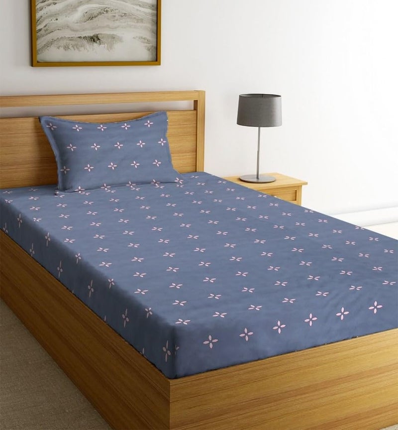 NEW LEAF Glace Cotton 220 TC Flat Single Bedsheets For Summer Breathable | Wrinklefree (Size-60 X 90 Inch) With 1 Pillow Covers (Size-17 X 27 Inches, Floral, Dark Grey Star Print), Small_Single - Image 4