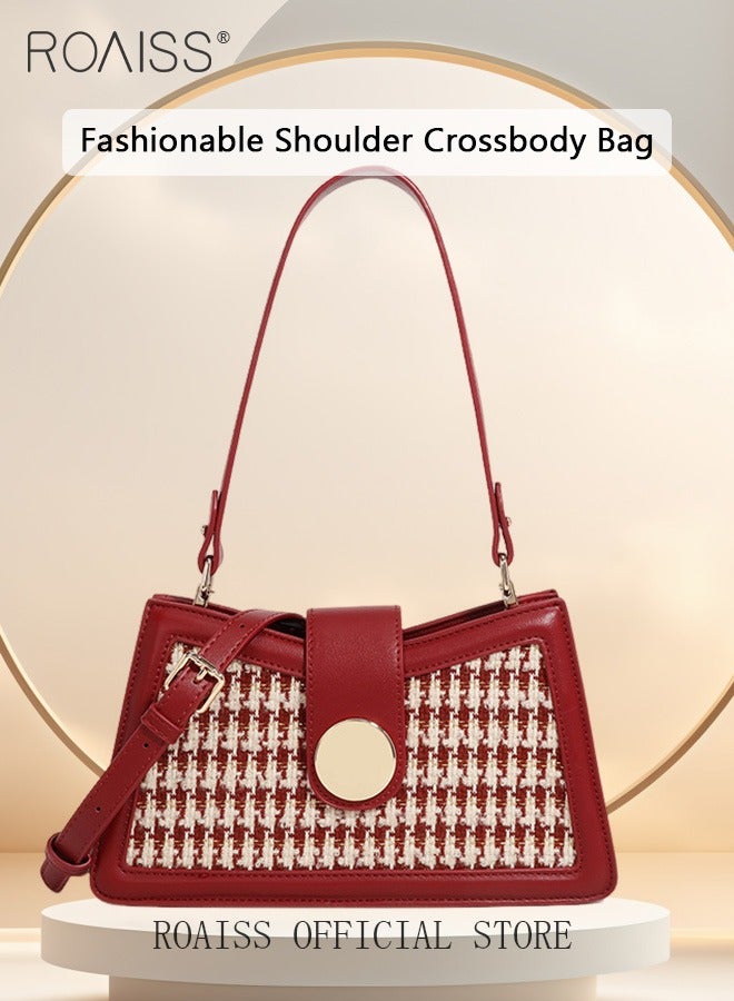 roaiss Houndstooth Pattern Red Bridal Handbag for Women Premium Textured Ladies Elegant Shoulder Crossbody Bags with Gift Bag for Bridals Wife Mother Suitable for Wedding Birthday Gifts or Anniversary  - Image 2